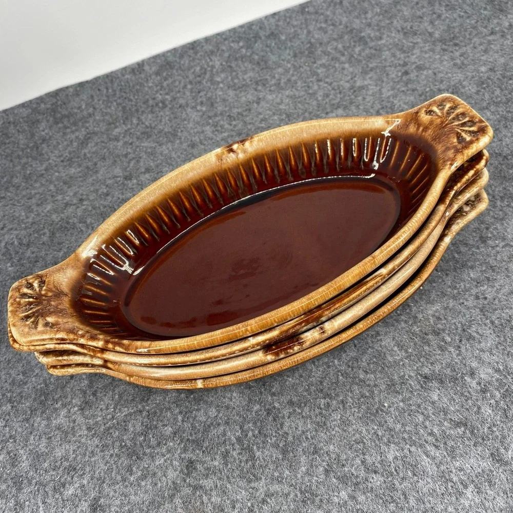 Vintage McCoy 7033 Brown Drip Au Gratin Casserole Dish Set of 4 Mid Century